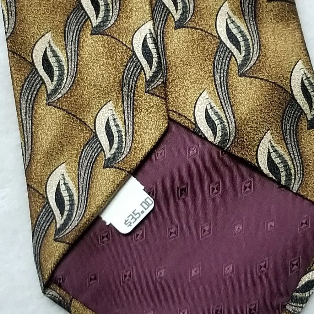 Zionetti Tie Italian Silk Brown Gold Geometric Design Necktie Dead Stock Classic